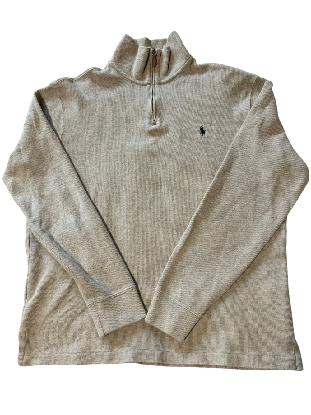 Polo Ralph Lauren Quarter Zip Sweater Oatmeal Cotton Green Pony Men’s M
